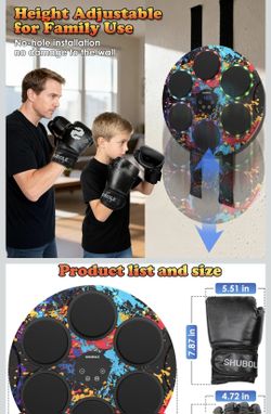 Music Boxing Machine with Gloves - Wall Mounted Punching Trainer for Adults & Kids, 9-Speed Punch Game, Wall Boxing Punching pad