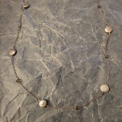 Coin Pearl & Glass Bead Necklace On A Silvertone Necklace