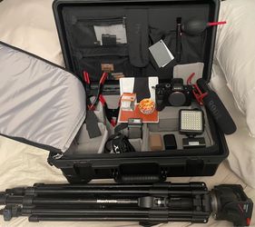 Sony A7IV camera bundle kit, pelican 1510/IM2500, manfrotto tripod fluid head, RODE videomic