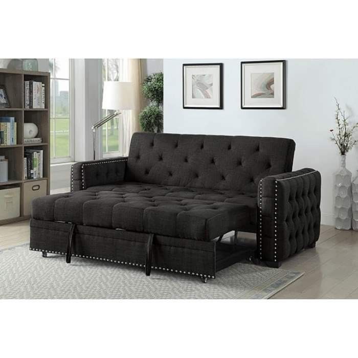 FUTON SOFA ADJUSTABLE BED TUFTED ACCENTS NAILHEAD TRIM