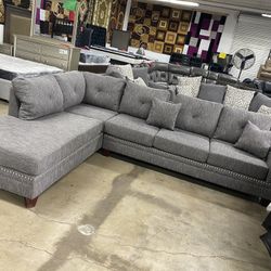 Grey Sectional With Studs $899Firm Reversible Chase 