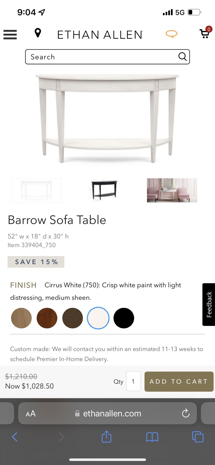 Ethan Allen French Sofa Table Half Moon