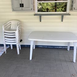 White Patio Table And Six Chairs