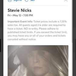 Selling My Stevie Nicks  Concert Tickets Raleigh, NC Friday May 12