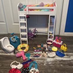 American girl doll bunk bed with closet and accessories 