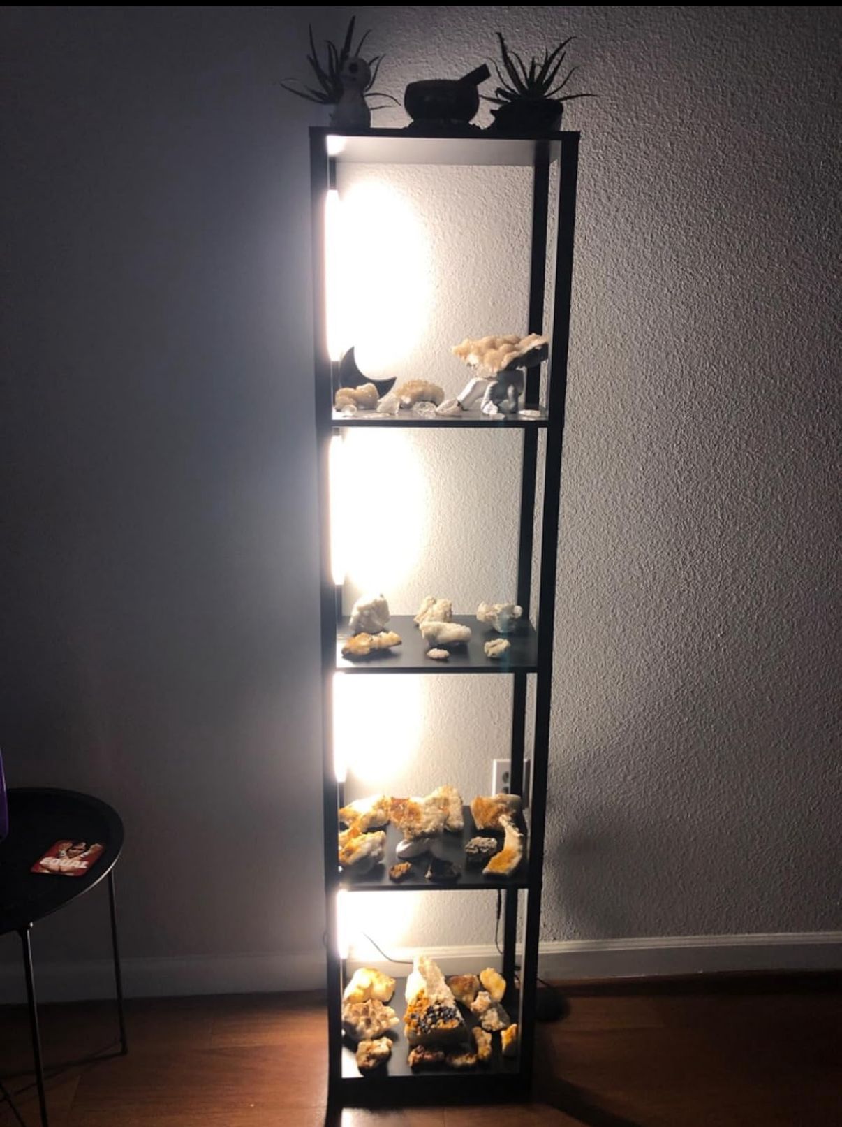 5 Tier Corner Shelf with LED Light, 57.7" Tall Corner Stand Shelves Modern Home Decor Display Floor Lamps, Corner Furniture Open Bookshelf for Bedroom