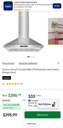 New Cosmo 36” Stainless Island Range Hood