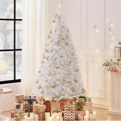 6ft White Artificial Christmas Pine Tree Seasonal. Holiday Carnival Home Party Decoration for Home, Office, Party Decoration Indoor Outdoor 