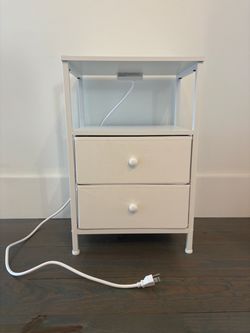 White Nightstand with 2 Drawers and Power Outlet