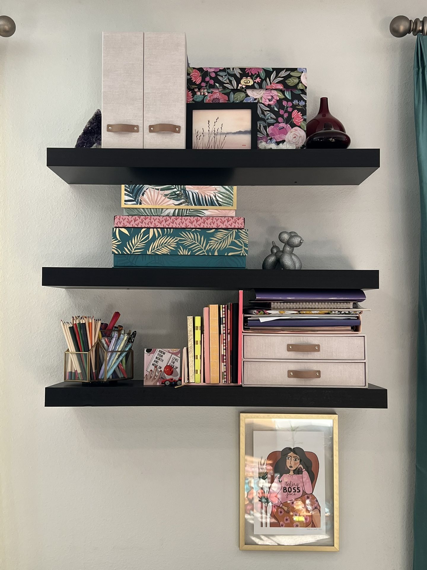 3 Floating Black Book Shelves