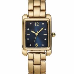 Charter Club Watch Blue Face Sunray Dial Gold-Tone Bracelet Stainless Steel Back