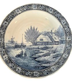 Vintage Large Signed Sonneville Boch Blue Delft Wall Plate