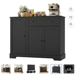  3 Doors Kitchen Storage Cabinet with Adjustable Shelf for Dinning Room