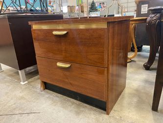 Vintage Wooden 2 Drawer Nightstand with Golden Accents