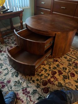 Carolina Table Christa 2-Drawer 30" Round Coffee Table in chestnut finish. 30” round , 18 “ high . $200