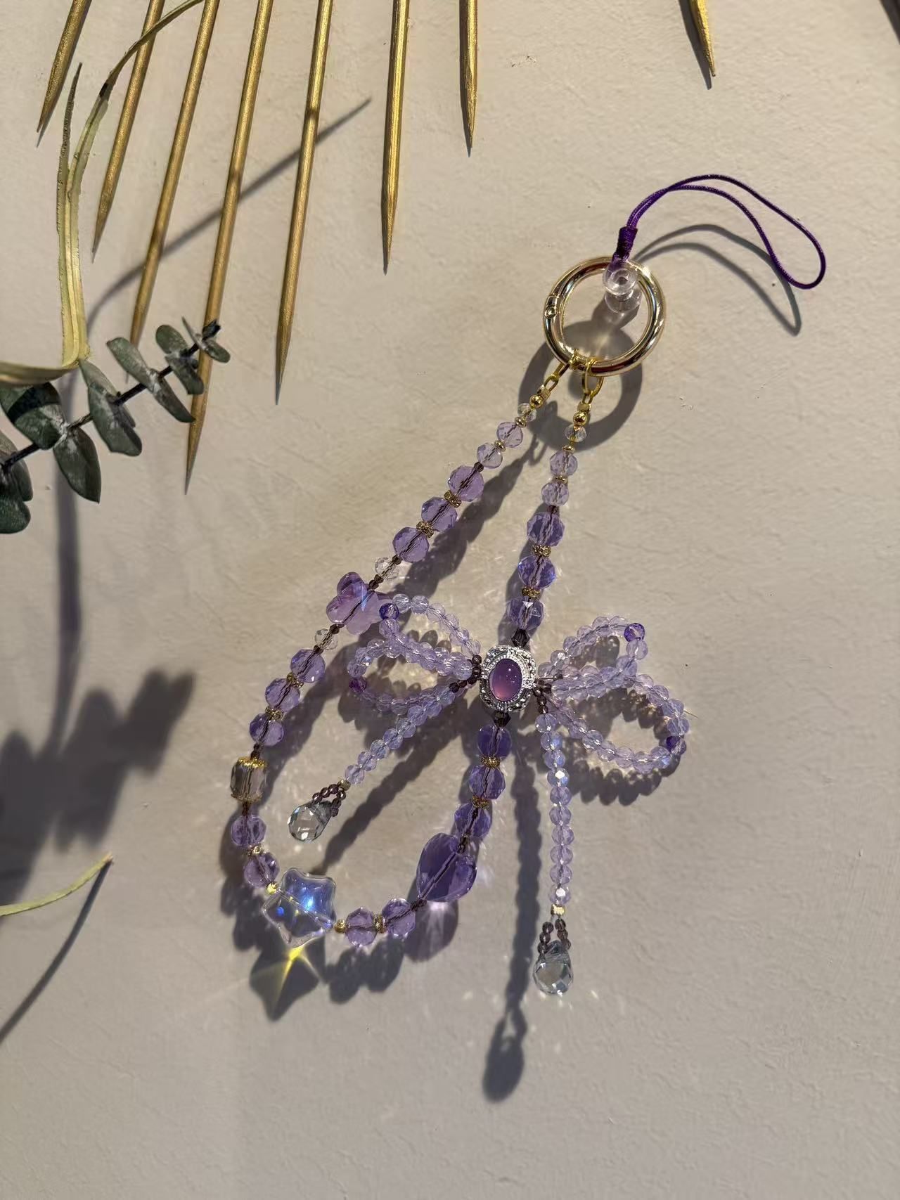 Handmade Beaded Phone Lanyard | Pastel Crystal Charm | Pearl & Gem Style Strap