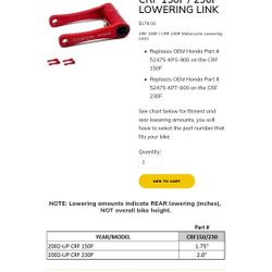 Crf150f Crf230f Kouba Lowering Link New