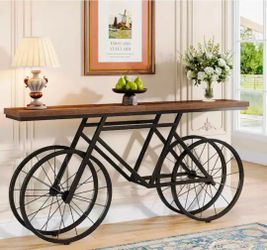 Benjamin 70.9 in. Rustic Brown Rectangle Wooden Extra Long Console Table Bicycle Metal Base