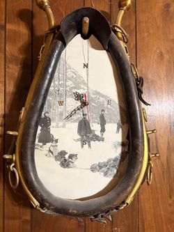 Horse Collar Clock with Vintage Winter Scene