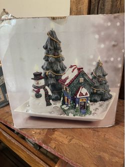 Winter Village Candle Decor Set - Snowman & Christmas Trees