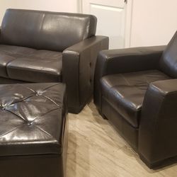 FAUX LEATHER SOFA AND CHAIR 