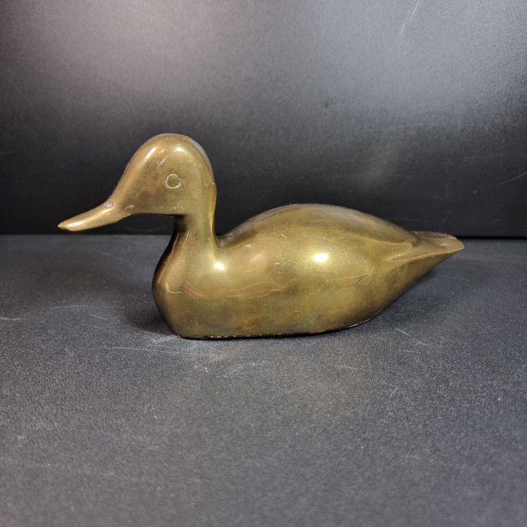 Medium Brass Duck Paperweight 9"
