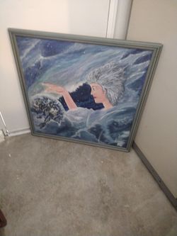 Large oil on Canvas painting ( small hole at the top)