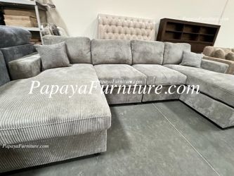 NEW Large U Shape Sectional Sofa with TWO Chaise Lounge Set Double Lounger Ashley Style Big Discount Modern Furniture Warehouse SALE Light Grey Fabric
