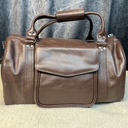 Genuine Leather Duffle Bag Brown Travel Gym Carry On Weekender w/ Shoulder
