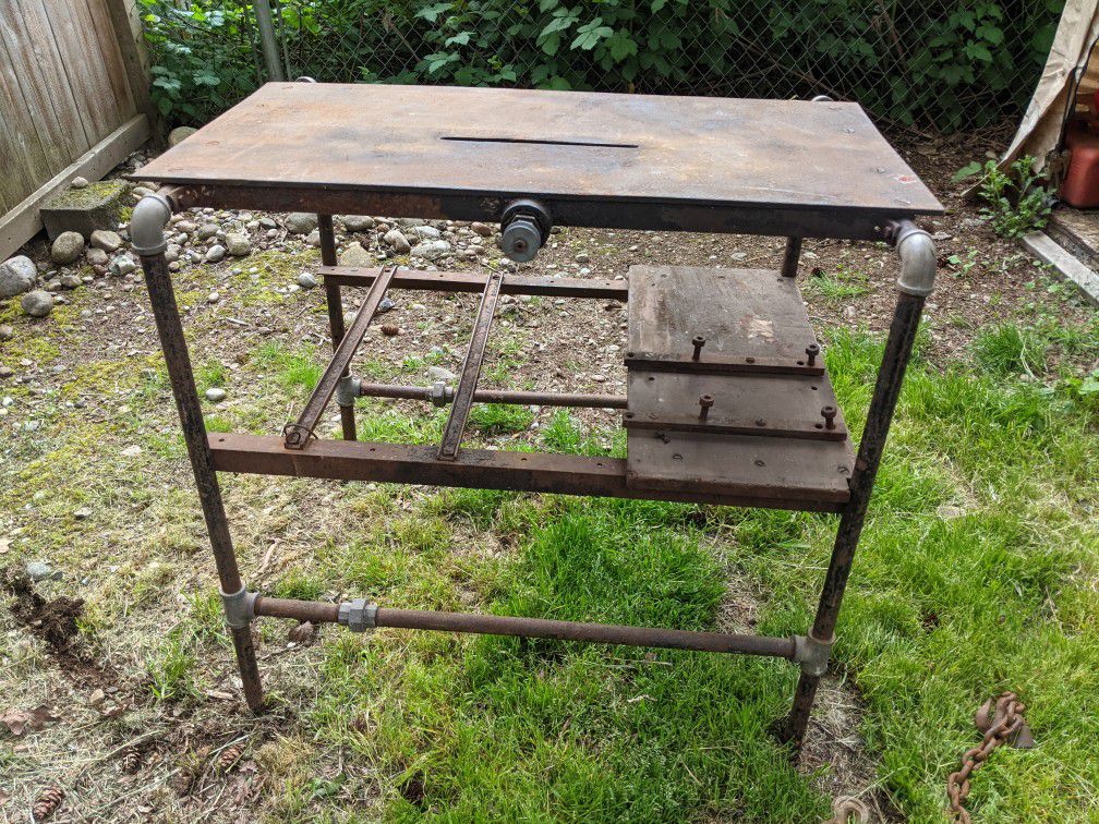 Antique Vintage Steel Table Work Bench saw Diy Rustic Industrial Heavy Duty Metal Art Craft Hobby 