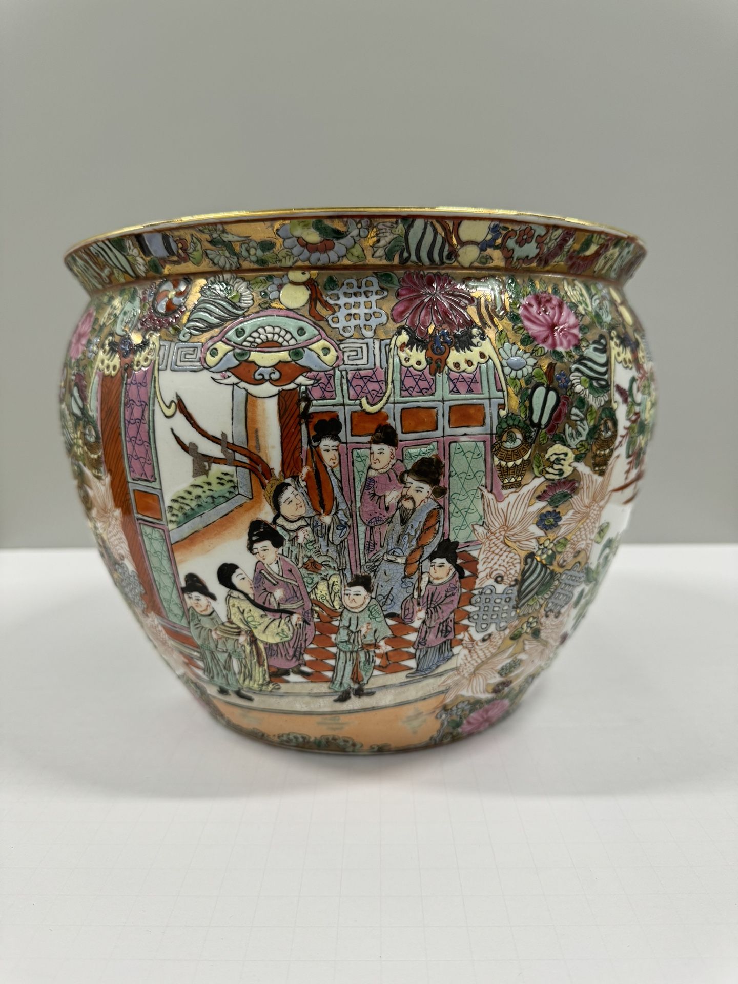 Porcelain Chinese Famille Rose Mandarin Fish Bowl