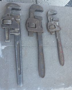 VINTAGE TRIMO TRIMONT MFG CO PIPE WRENCHES, ROXBURY MASS. USA 18”, 14”, 10”