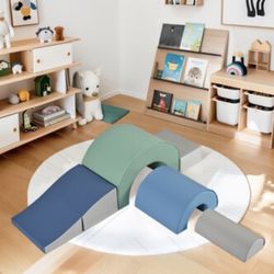 New In Box Soft Play Set, Soft Climbing Toys for Toddlers with Foldable Slide, Indoor Baby Soft Foam Blocks for Climbing and Crawling, 5-Piece