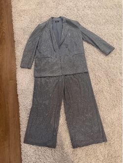 ✨ Dressed in Lala Silver Sparkle Suit — Blazer + Wide-Leg Pants