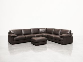 Italian Leather Sectional and Ottoman