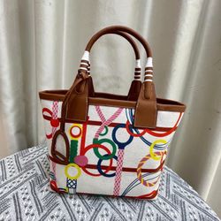 HERMES PHW Steeple 28 Tote Bag Shoulder Handbag Canvas Cuivre Brown Lime Ecru
