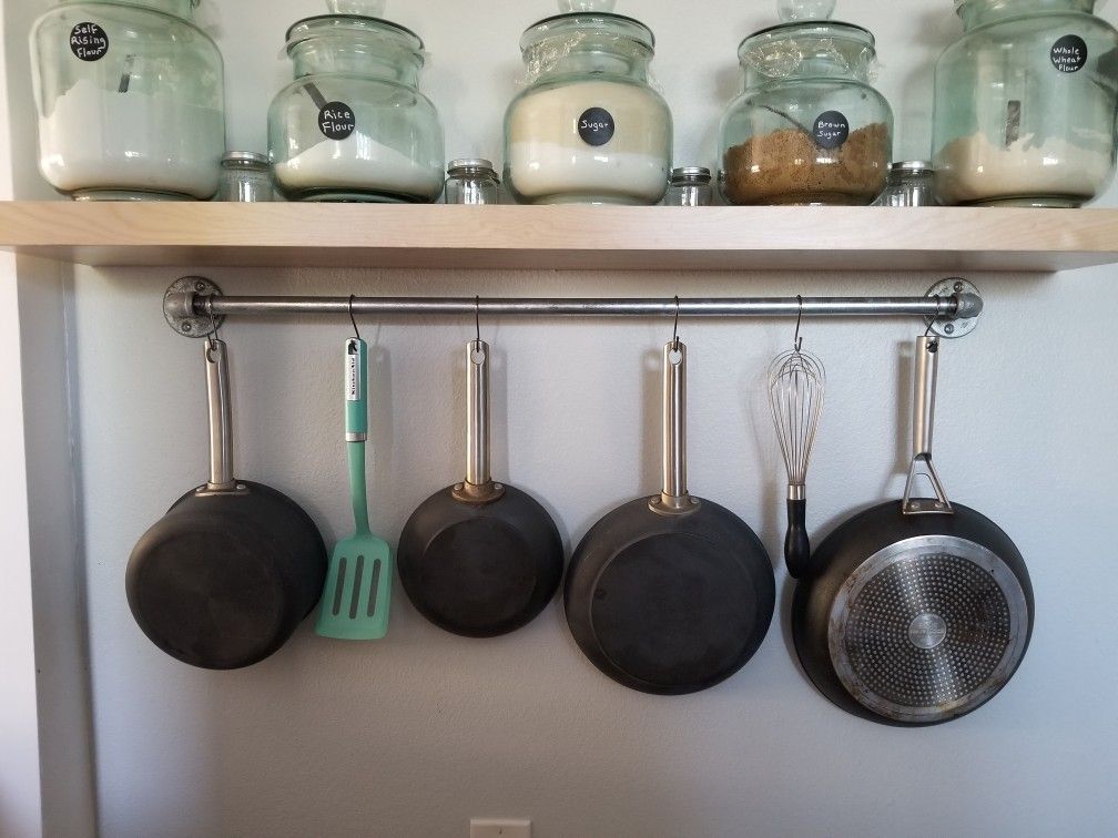 Pot rack with six stainless steel S hooks