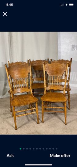Solid Oak Double Pressed Back Dining Chairs (5)