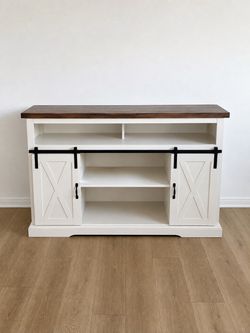 Farmhouse TV Stand with Sliding Barn Doors