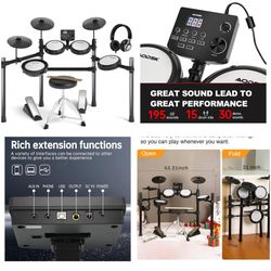 AODSK Electric Drum Set with Quiet Mesh Pads,Electronic Drum for Beginner,USB MIDI,Throne,Sticks, Included 15 Kits and 195 Sounds