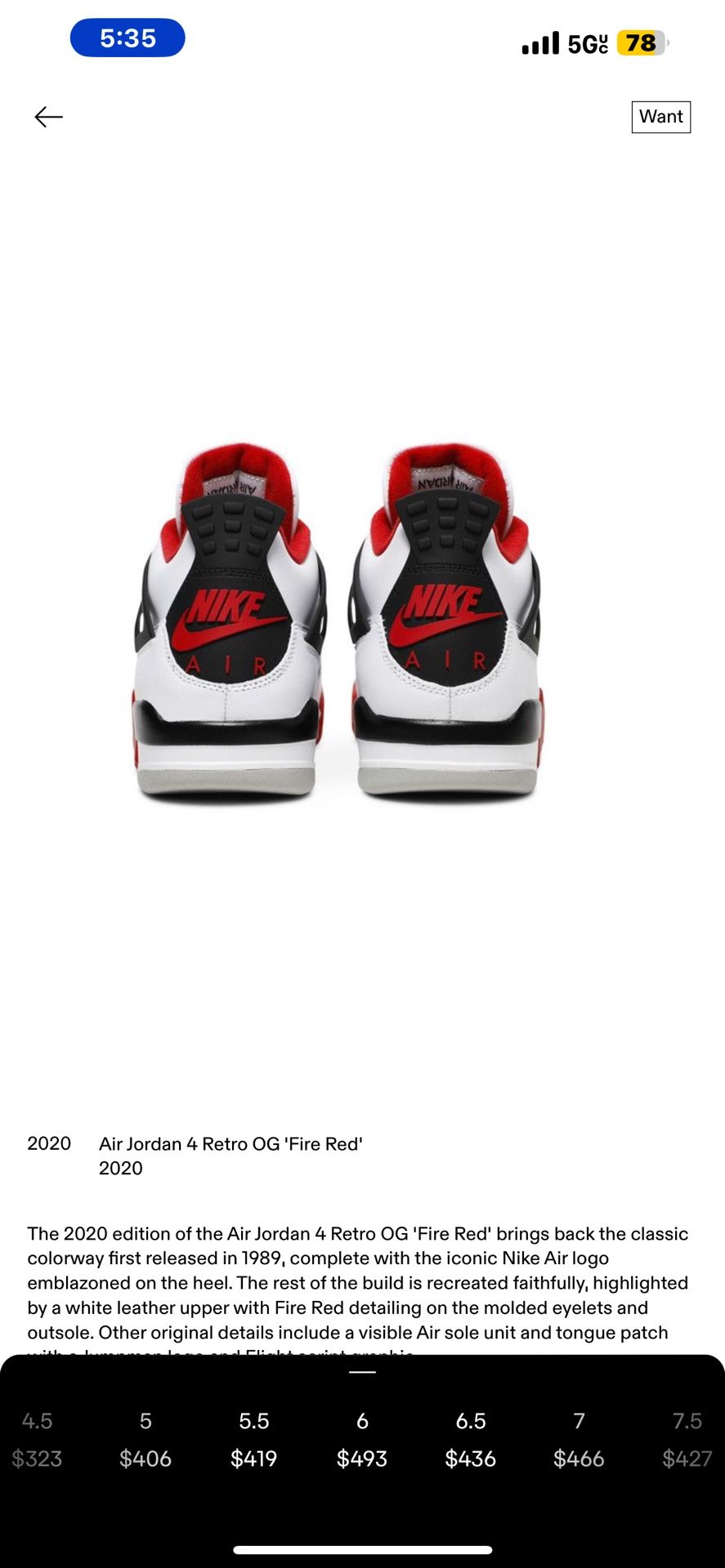 Air Jordan Retro 4s ‘Fire Red’ 2020 7y
