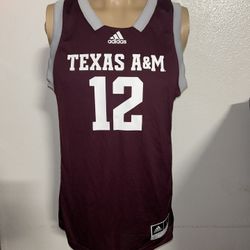 Texas A&M Aggies Jersey Mens Maroon White SEC NCAA Basketball Adidas # 12 Sz S
