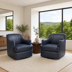 Set of 2 Navy Blue Swivel Accent Chairs – Brand New