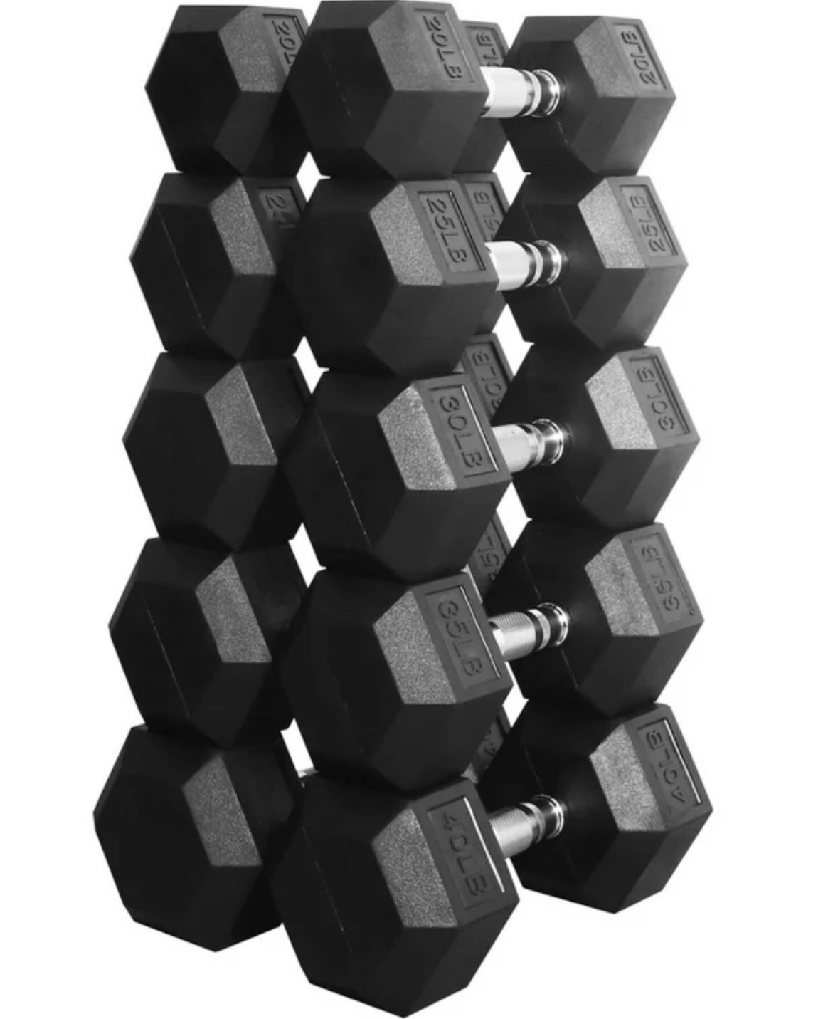 Premium 300lb Coated Rubber Hex Dumbbell Set (20-40lb Pairs)