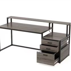 Desk with Monitor Stand & Drawers 