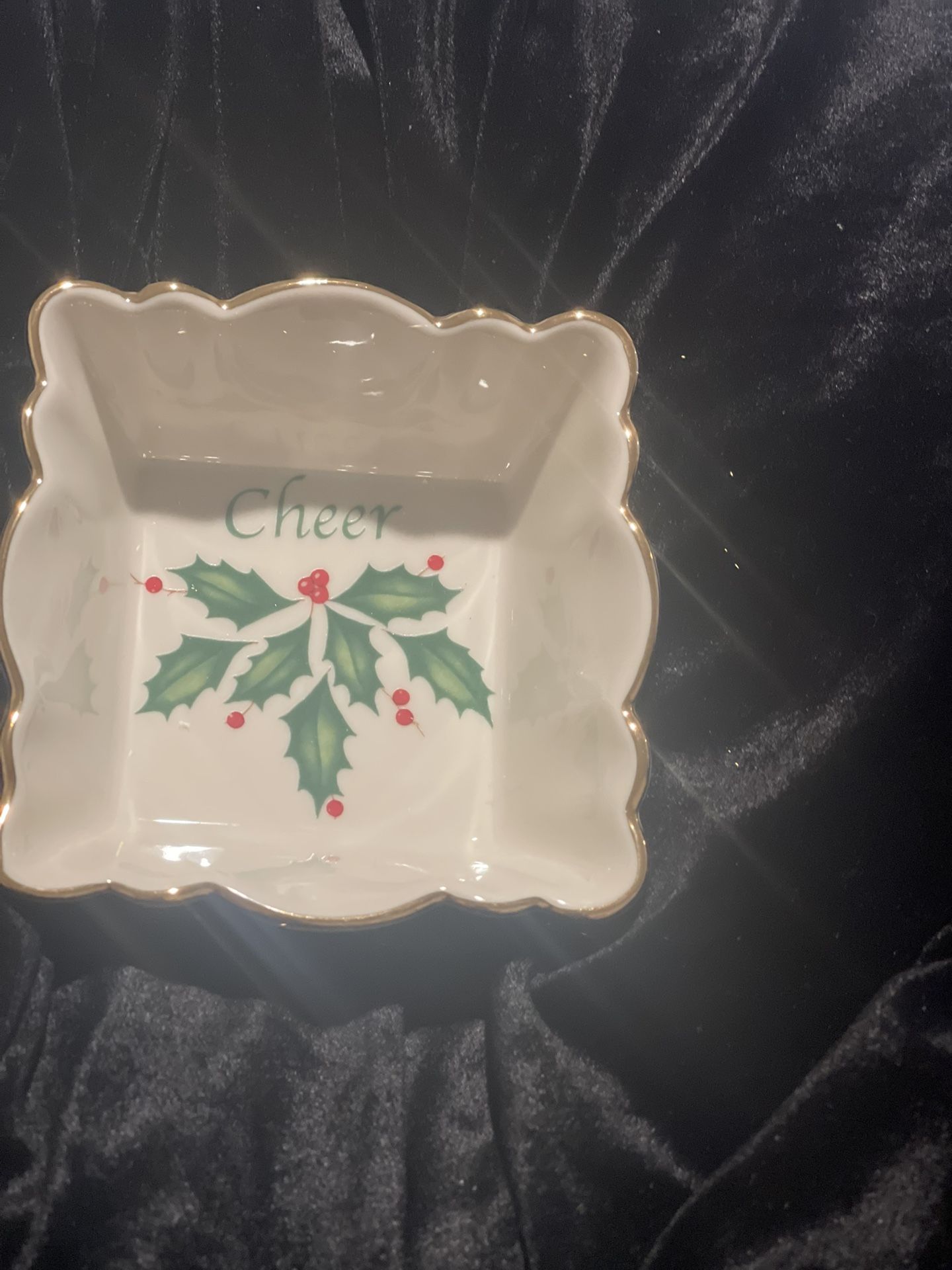 Lenox Holiday “Cheer” Square Fluted Dish 4.25”
