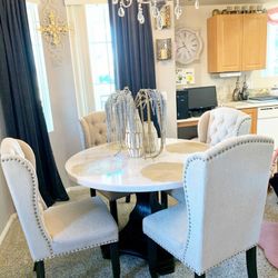 Dining Table Set - Round Marble Table With 4 Chairs.