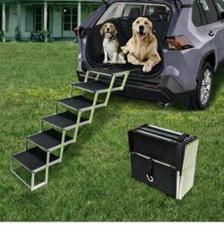 Dog Ramps for Small & Big Dogs Portable Folding Pet Stairs with Nonslip Surface Foldable Truck Ramp Stairs for Car, SUV and Trucks, Supports Up to 250