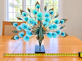 (Like New) Large Turquoise Metal Peacock Sculpture - Gorgeous Statement Piece