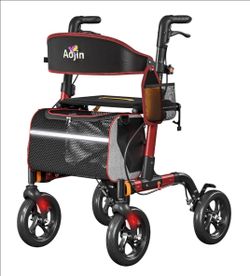 Walkers for Seniors, Rollator Walker with Seat, 350 lb Weight Capacity, 18" Big Seat, 8" All-Terrain Wheels, 6-Level Adjustable Height, Lightweight Al